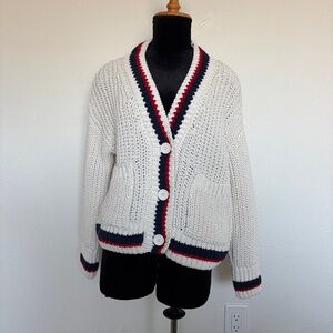 Zara Chunky Knit Collegiate V-Neck Cardigan